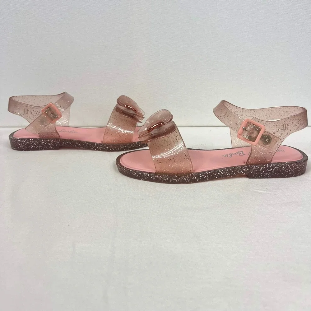 GUC Mini Melissa Barbie Pink Glitter Heart Bow Jelly Sandals Melflex Girls Sz 3